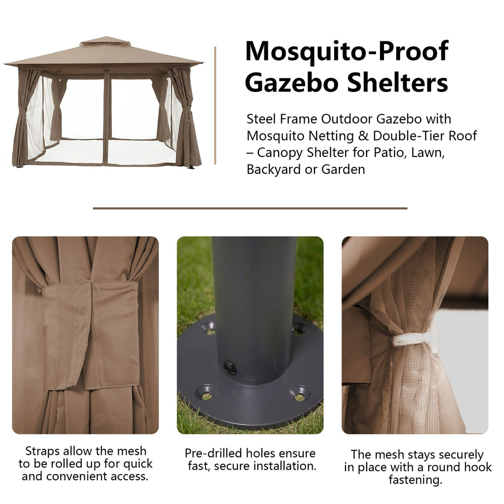 Outdoor Patio Gazebo, Roman Canopy Tent Shelter with Mosquito Netting and Privacy Sidewalls, PA-Coated Heavy Duty Frame for Backyard Garden, Gray