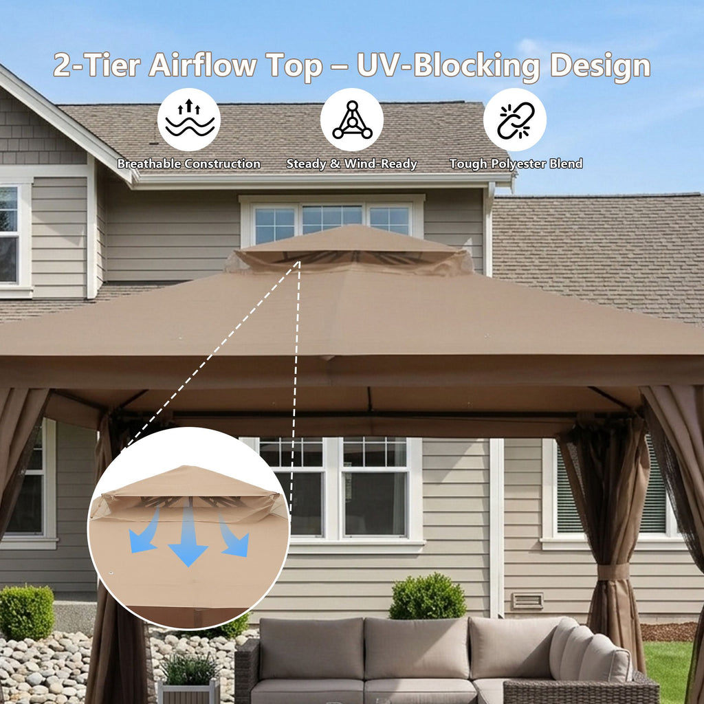 Outdoor Patio Gazebo, Roman Canopy Tent Shelter with Mosquito Netting and Privacy Sidewalls, PA-Coated Heavy Duty Frame for Backyard Garden, Gray