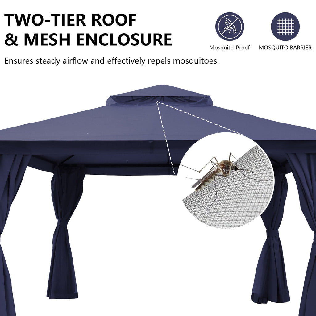 Outdoor Patio Gazebo, Roman Canopy Tent Shelter with Mosquito Netting and Privacy Sidewalls, PA-Coated Heavy Duty Frame for Backyard Garden, Gray