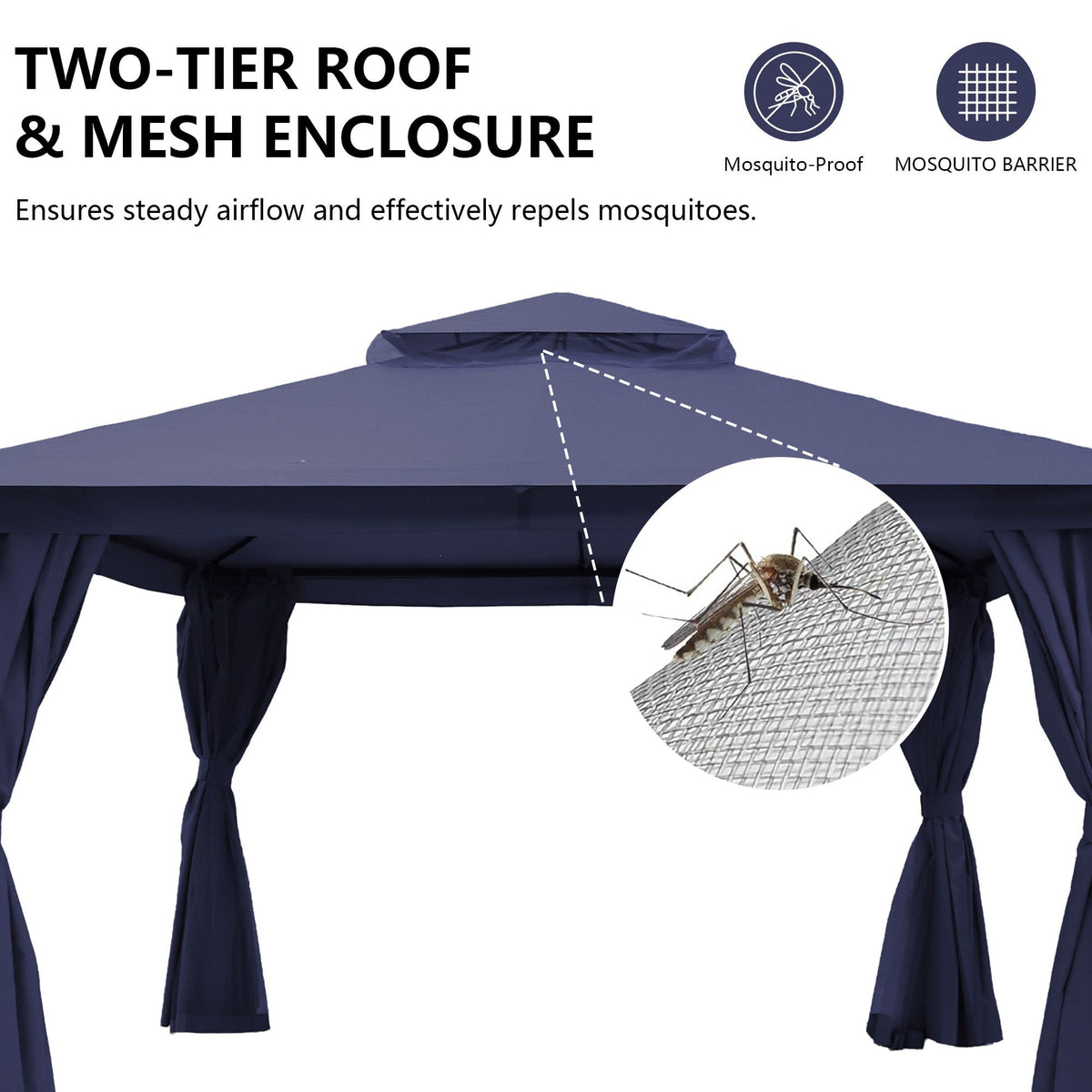 Outdoor Patio Gazebo, Roman Canopy Tent Shelter with Mosquito Netting and Privacy Sidewalls, PA-Coated Heavy Duty Frame for Backyard Garden, Gray