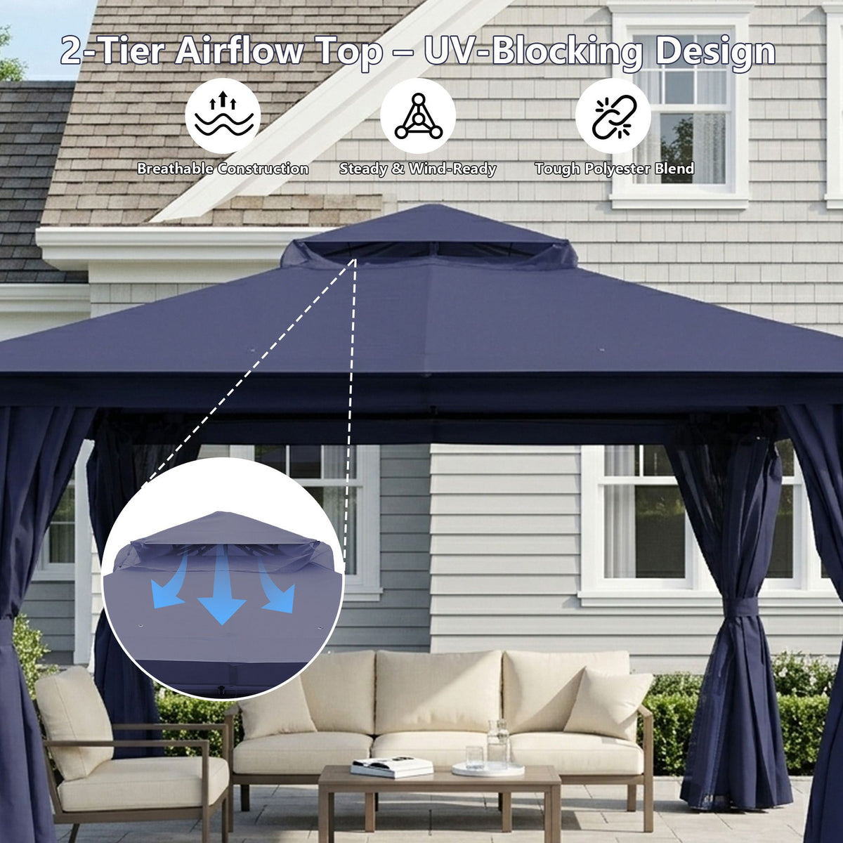 Outdoor Patio Gazebo, Roman Canopy Tent Shelter with Mosquito Netting and Privacy Sidewalls, PA-Coated Heavy Duty Frame for Backyard Garden, Gray