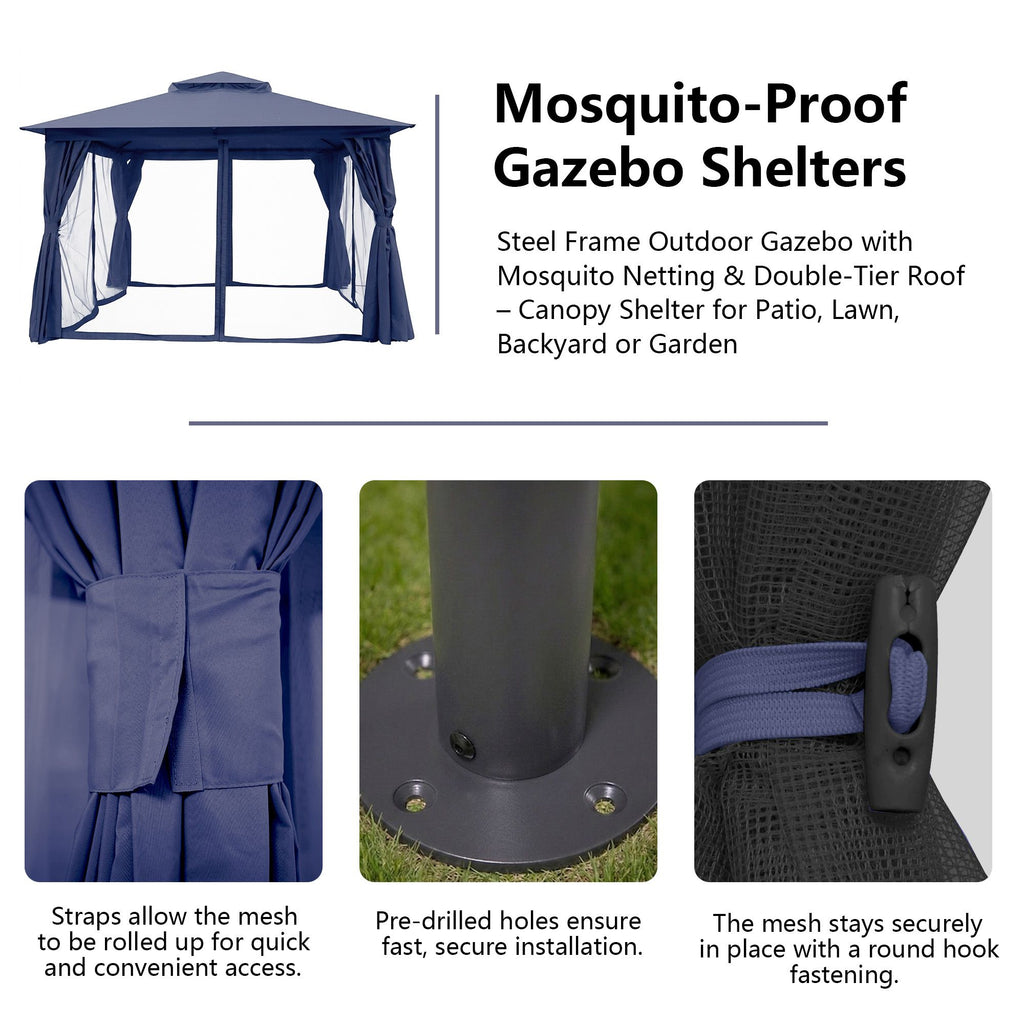 Outdoor Patio Gazebo, Roman Canopy Tent Shelter with Mosquito Netting and Privacy Sidewalls, PA-Coated Heavy Duty Frame for Backyard Garden, Gray