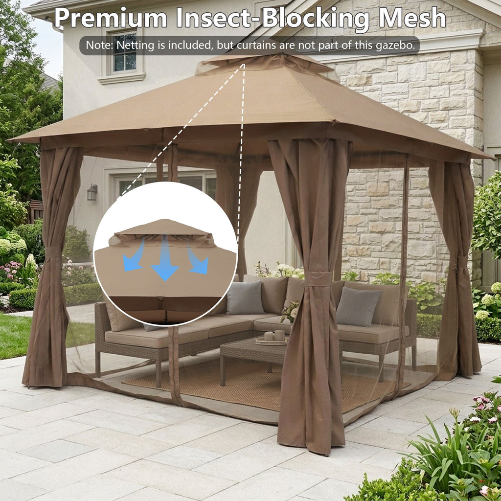Outdoor Patio Gazebo, Roman Canopy Tent Shelter with Mosquito Netting and Privacy Sidewalls, PA-Coated Heavy Duty Frame for Backyard Garden, Gray
