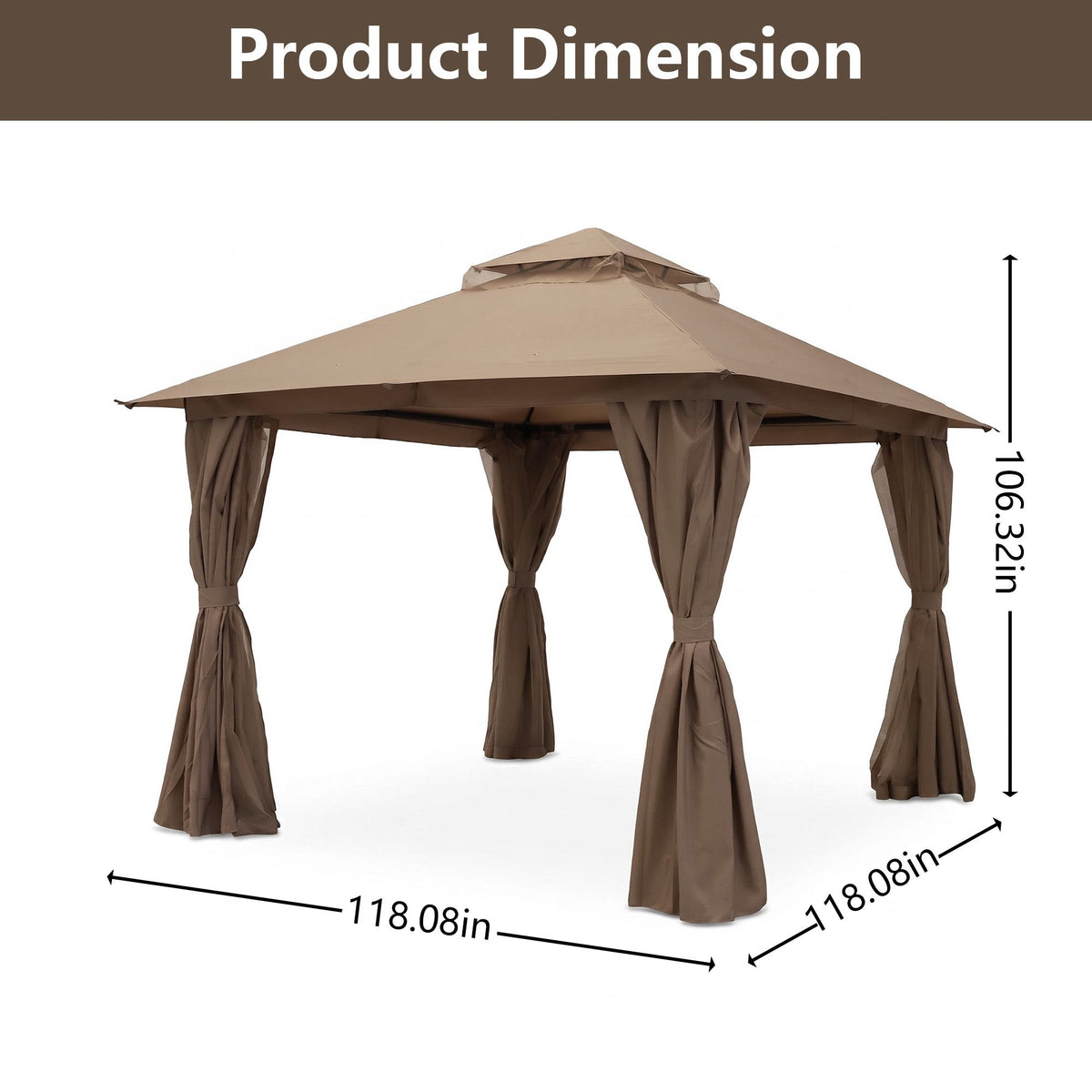 Outdoor Patio Gazebo, Roman Canopy Tent Shelter with Mosquito Netting and Privacy Sidewalls, PA-Coated Heavy Duty Frame for Backyard Garden, Gray