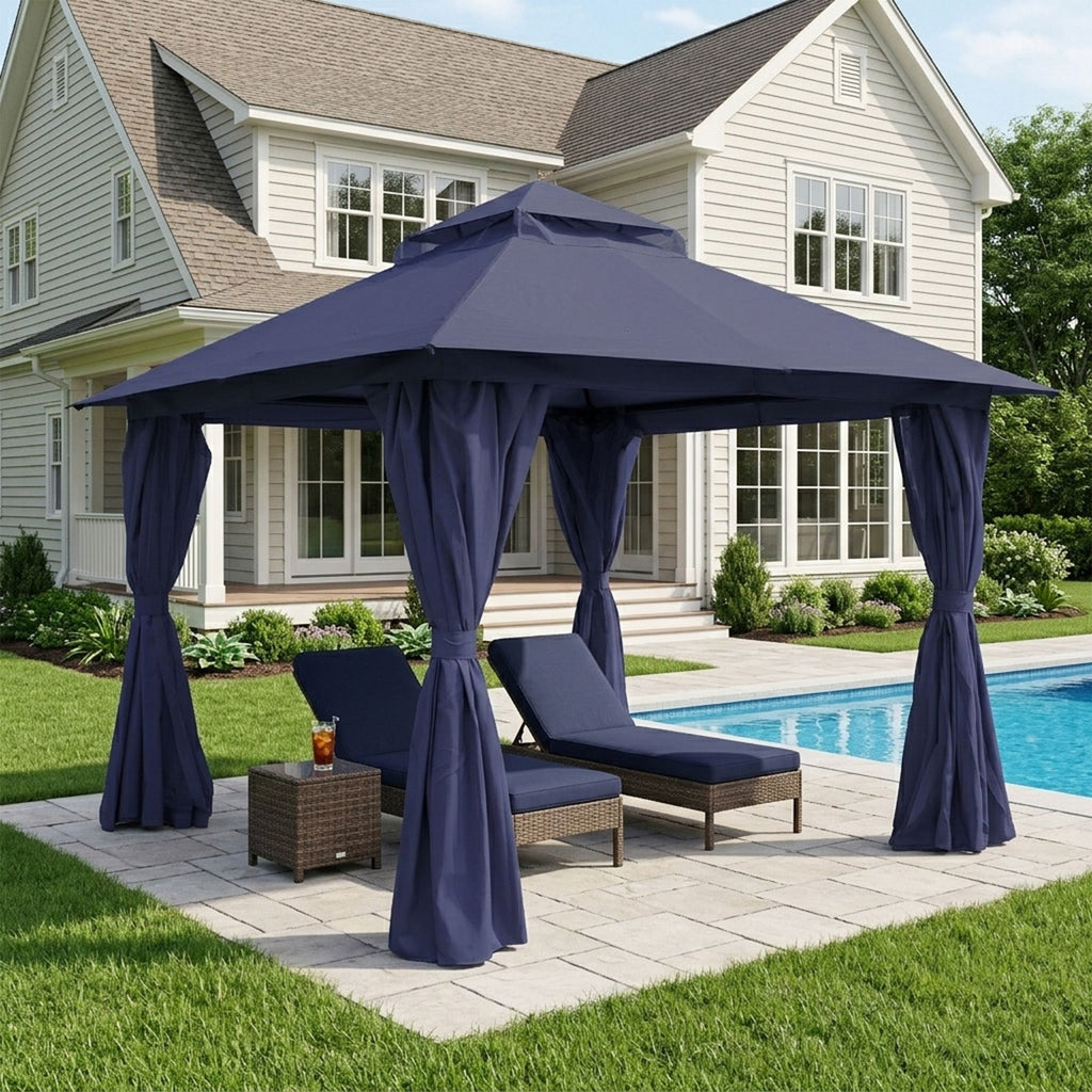 Outdoor Patio Gazebo, Roman Canopy Tent Shelter with Mosquito Netting and Privacy Sidewalls, PA-Coated Heavy Duty Frame for Backyard Garden, Gray
