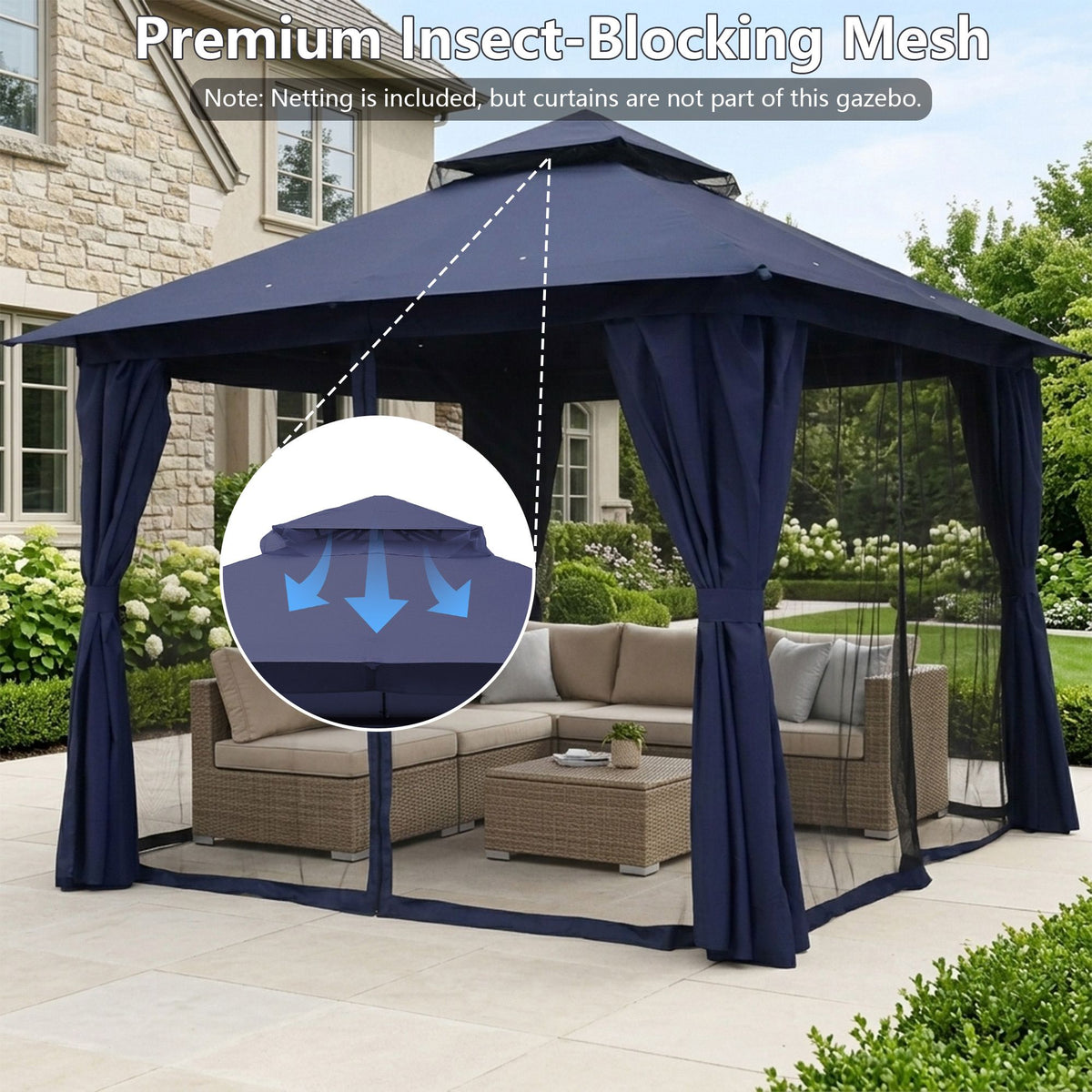 Outdoor Patio Gazebo, Roman Canopy Tent Shelter with Mosquito Netting and Privacy Sidewalls, PA-Coated Heavy Duty Frame for Backyard Garden, Gray