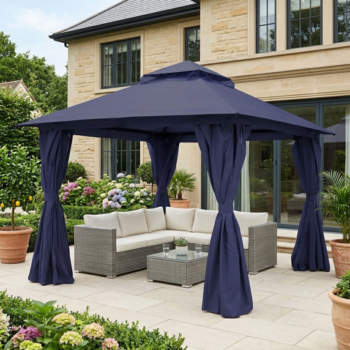 Outdoor Patio Gazebo, Roman Canopy Tent Shelter with Mosquito Netting and Privacy Sidewalls, PA-Coated Heavy Duty Frame for Backyard Garden, Gray