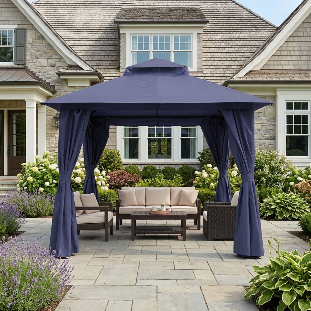 Outdoor Patio Gazebo, Roman Canopy Tent Shelter with Mosquito Netting and Privacy Sidewalls, PA-Coated Heavy Duty Frame for Backyard Garden, Gray