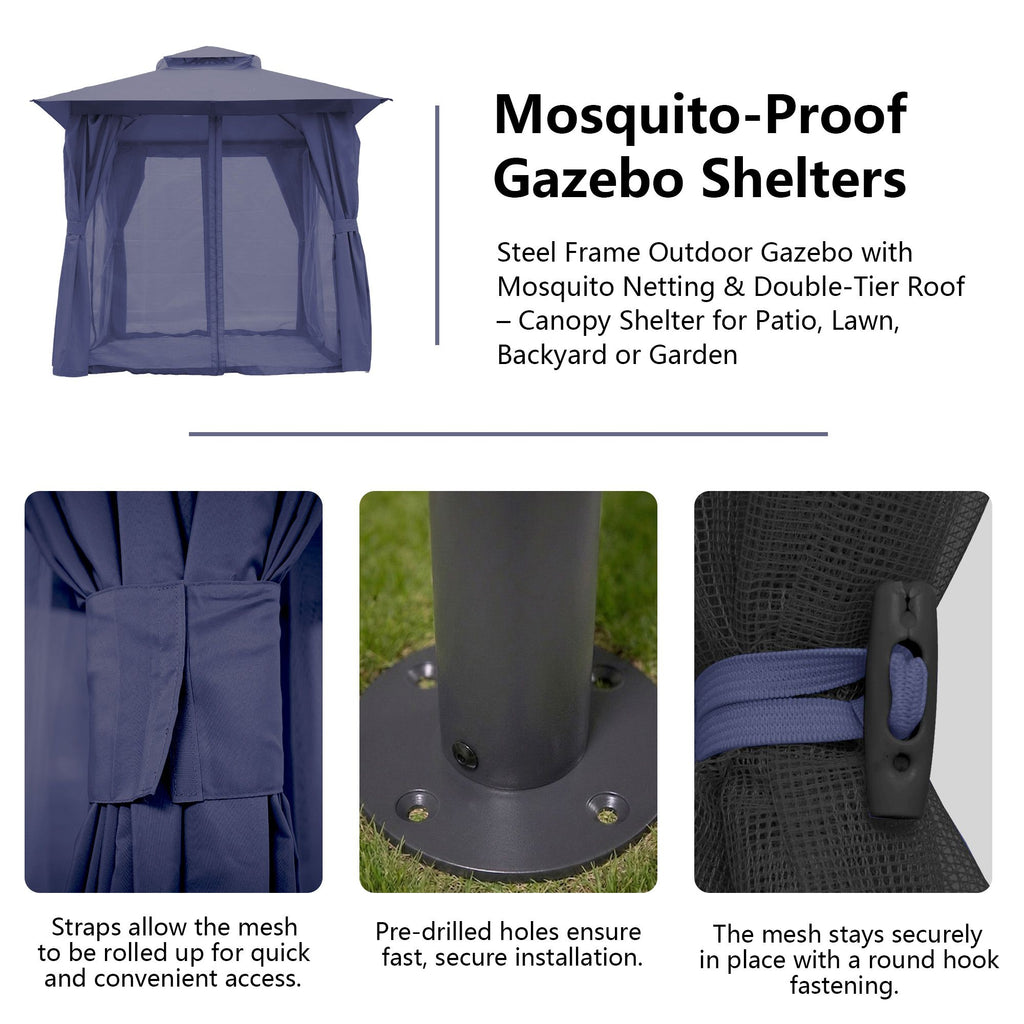 Outdoor Patio Gazebo, Roman Canopy Tent Shelter with Mosquito Netting and Privacy Sidewalls, PA-Coated Heavy Duty Frame for Backyard Garden, Gray