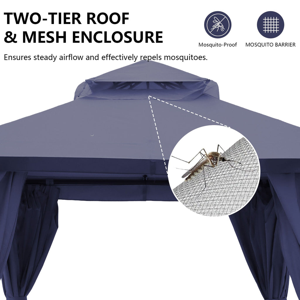 Outdoor Patio Gazebo, Roman Canopy Tent Shelter with Mosquito Netting and Privacy Sidewalls, PA-Coated Heavy Duty Frame for Backyard Garden, Gray