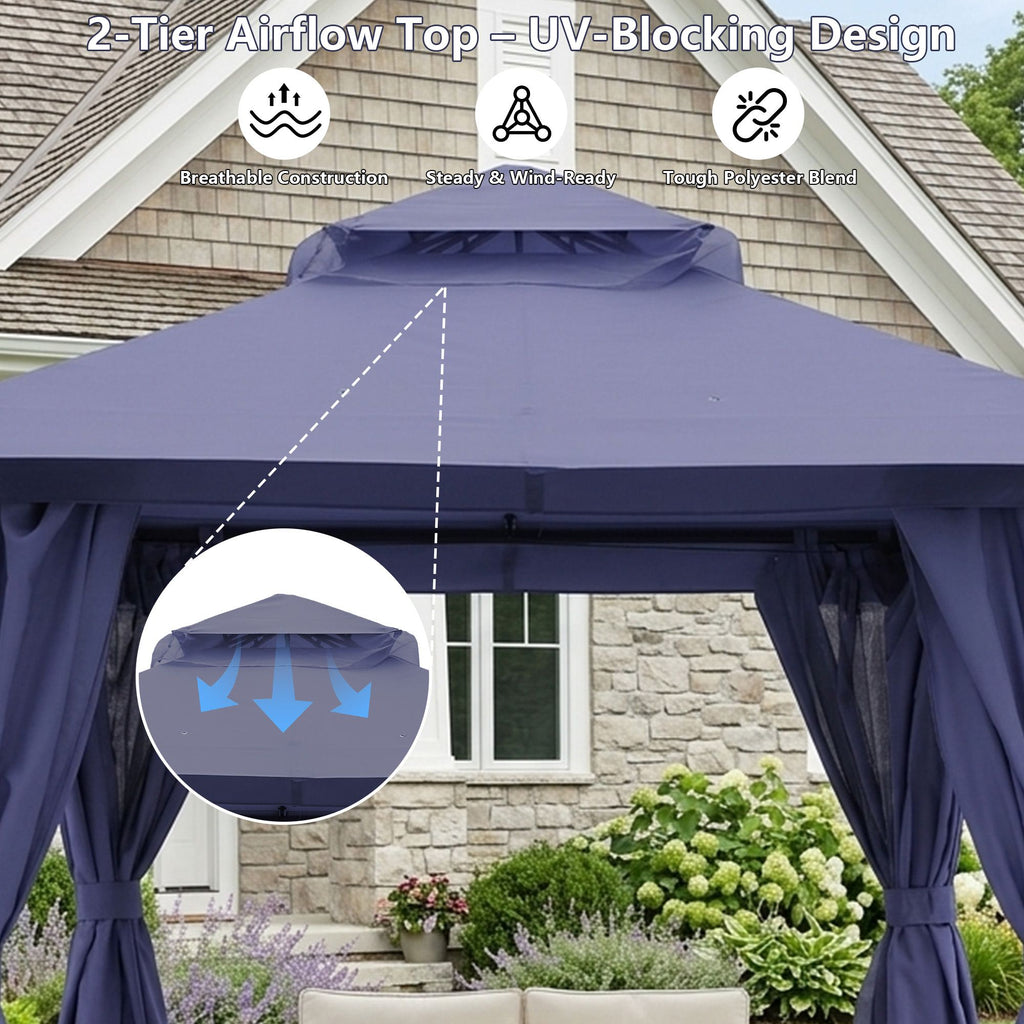 Outdoor Patio Gazebo, Roman Canopy Tent Shelter with Mosquito Netting and Privacy Sidewalls, PA-Coated Heavy Duty Frame for Backyard Garden, Gray