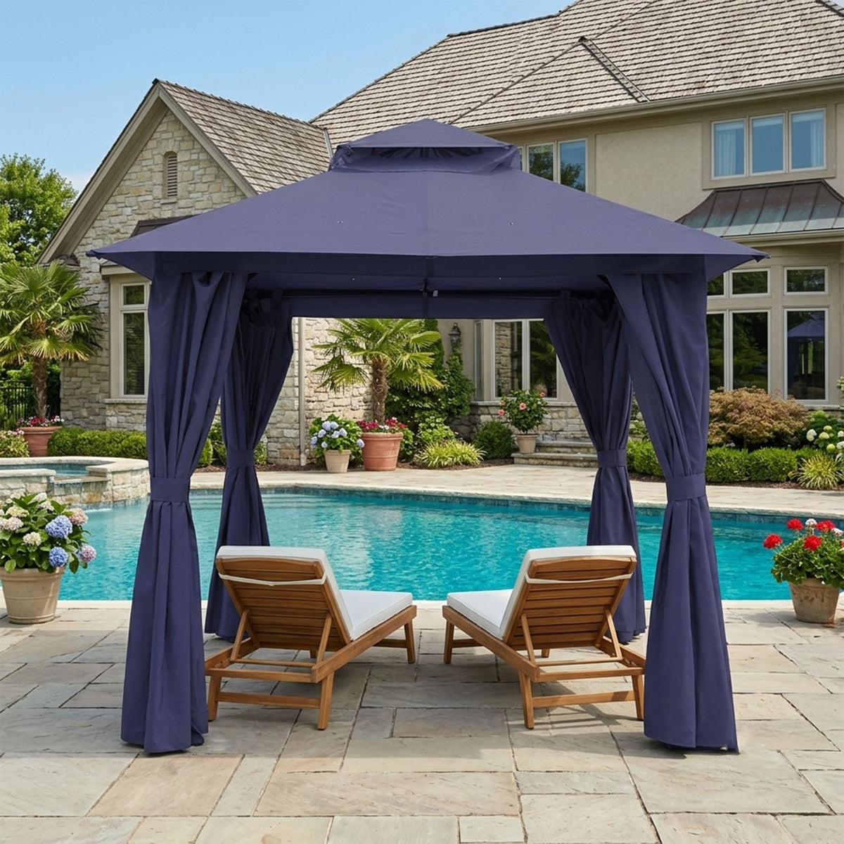 Outdoor Patio Gazebo, Roman Canopy Tent Shelter with Mosquito Netting and Privacy Sidewalls, PA-Coated Heavy Duty Frame for Backyard Garden, Gray