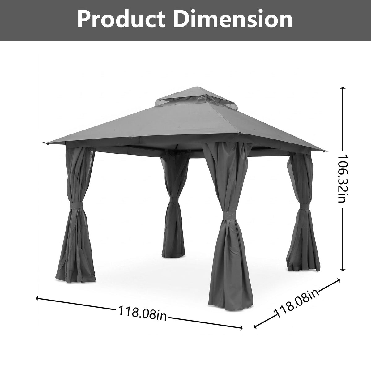 Outdoor Patio Gazebo, Roman Canopy Tent Shelter with Mosquito Netting and Privacy Sidewalls, PA-Coated Heavy Duty Frame for Backyard Garden, Gray