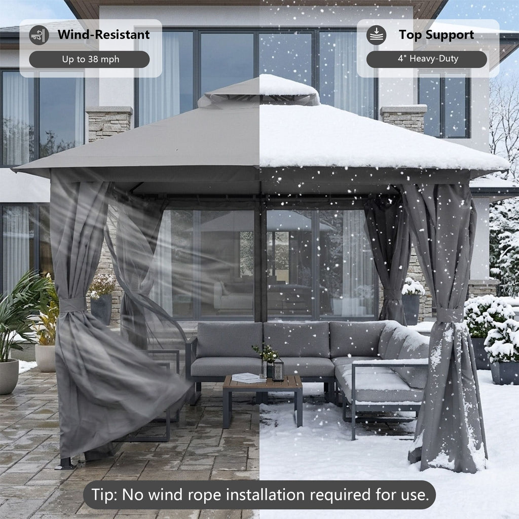 Outdoor Patio Gazebo, Roman Canopy Tent Shelter with Mosquito Netting and Privacy Sidewalls, PA-Coated Heavy Duty Frame for Backyard Garden, Gray
