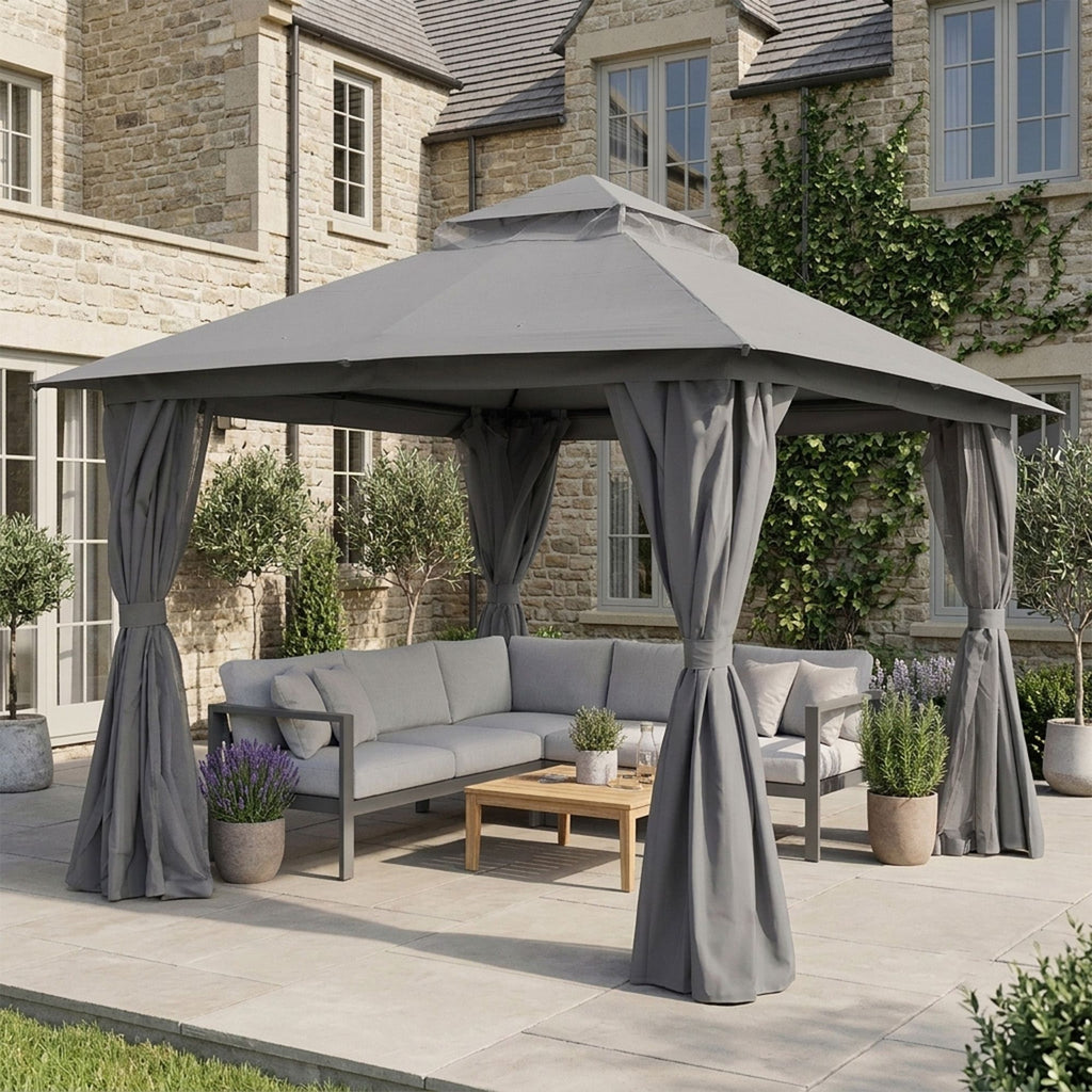 Outdoor Patio Gazebo, Roman Canopy Tent Shelter with Mosquito Netting and Privacy Sidewalls, PA-Coated Heavy Duty Frame for Backyard Garden, Gray