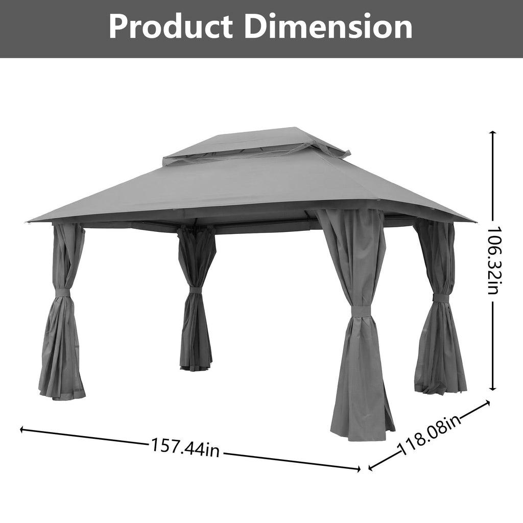 Outdoor Patio Gazebo, Roman Canopy Tent Shelter with Mosquito Netting and Privacy Sidewalls, PA-Coated Heavy Duty Frame for Backyard Garden, Gray