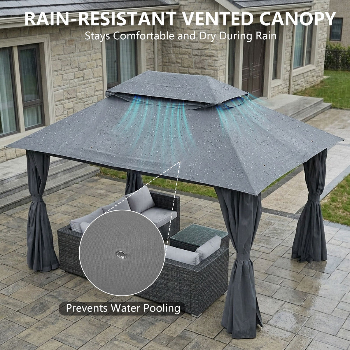 Outdoor Patio Gazebo, Roman Canopy Tent Shelter with Mosquito Netting and Privacy Sidewalls, PA-Coated Heavy Duty Frame for Backyard Garden, Gray