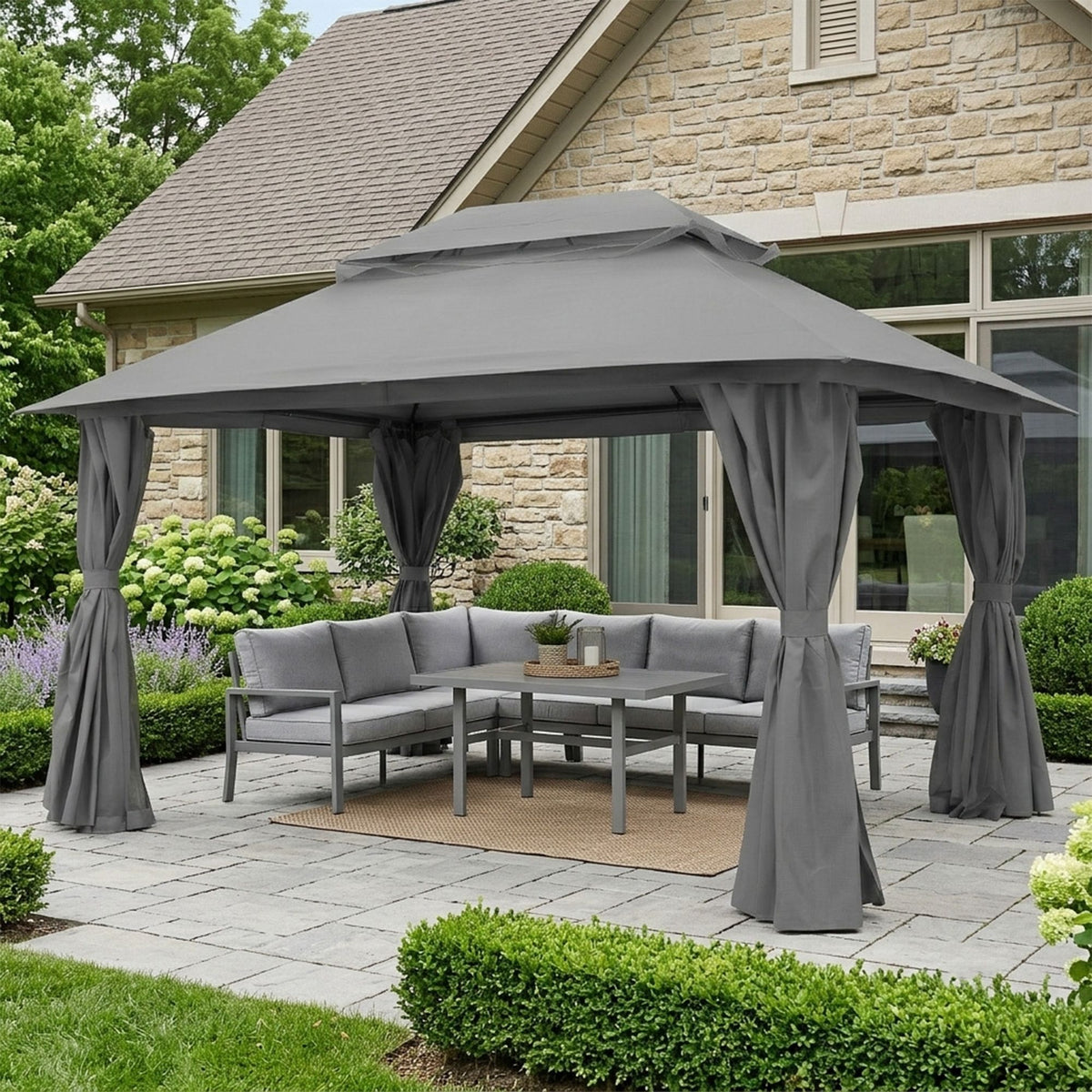 Outdoor Patio Gazebo, Roman Canopy Tent Shelter with Mosquito Netting and Privacy Sidewalls, PA-Coated Heavy Duty Frame for Backyard Garden, Gray