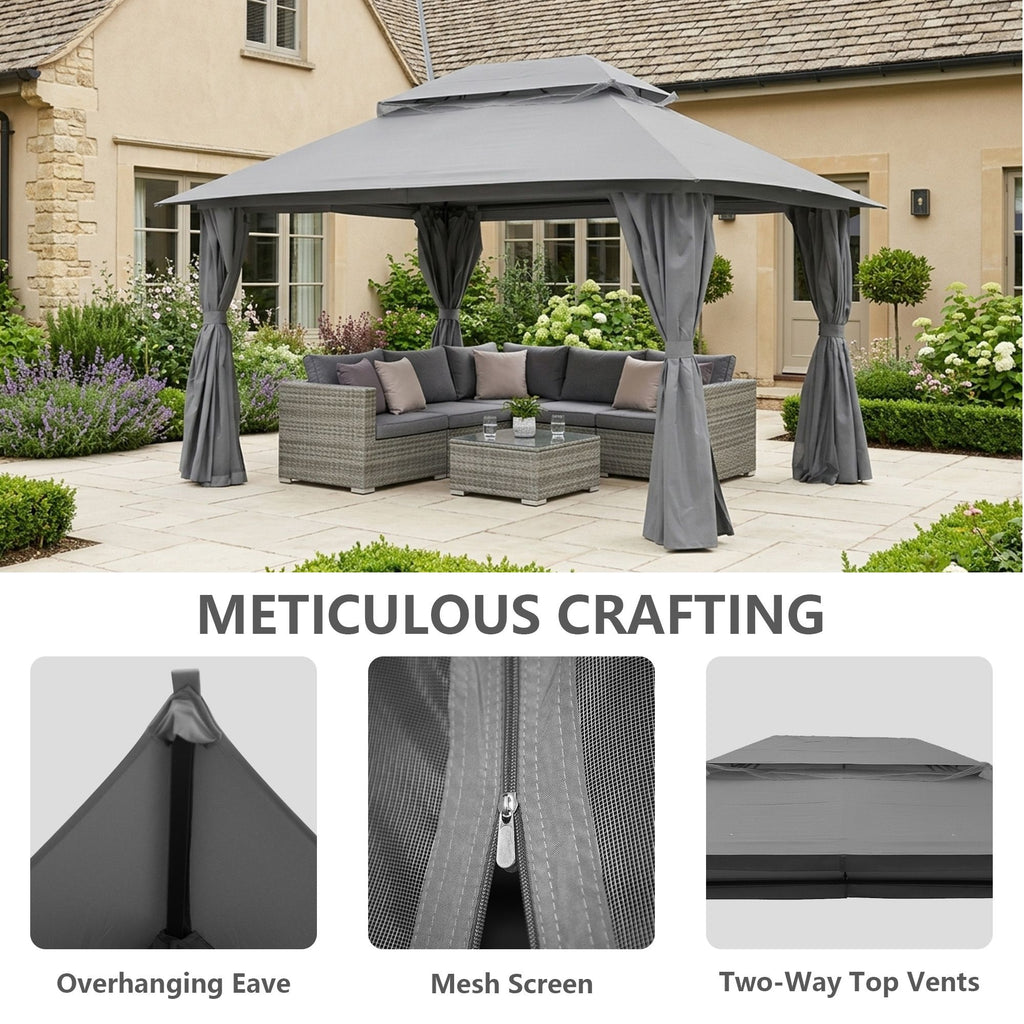 Outdoor Patio Gazebo, Roman Canopy Tent Shelter with Mosquito Netting and Privacy Sidewalls, PA-Coated Heavy Duty Frame for Backyard Garden, Gray