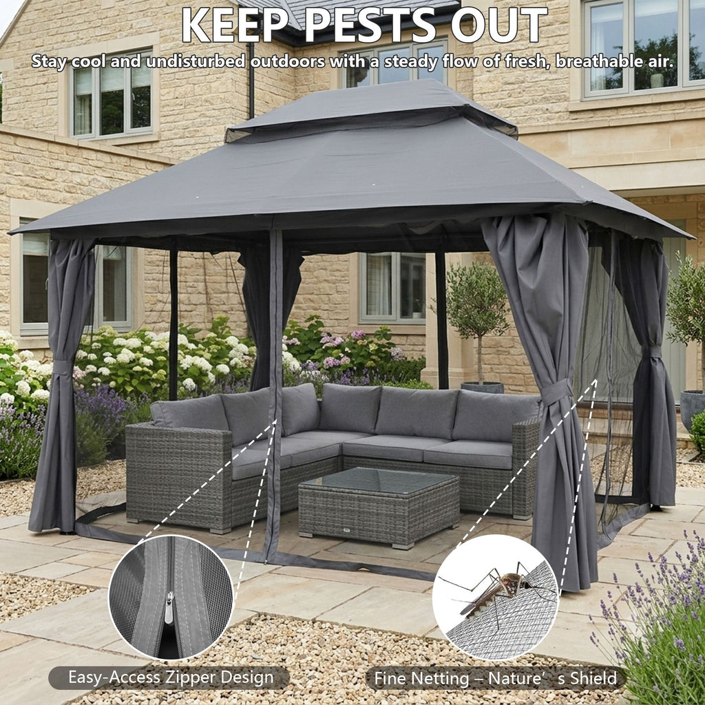 Outdoor Patio Gazebo, Roman Canopy Tent Shelter with Mosquito Netting and Privacy Sidewalls, PA-Coated Heavy Duty Frame for Backyard Garden, Gray