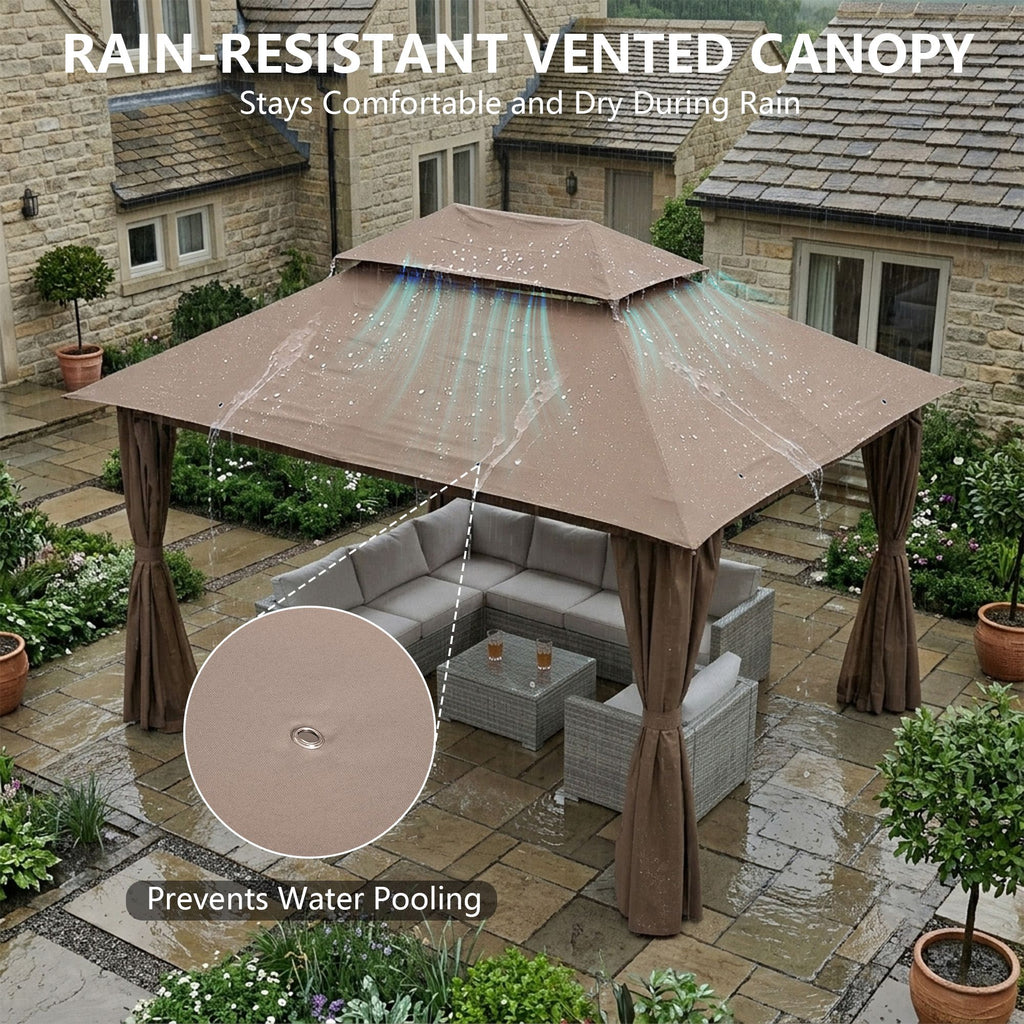 Outdoor Patio Gazebo, Roman Canopy Tent Shelter with Mosquito Netting and Privacy Sidewalls, PA-Coated Heavy Duty Frame for Backyard Garden, Gray
