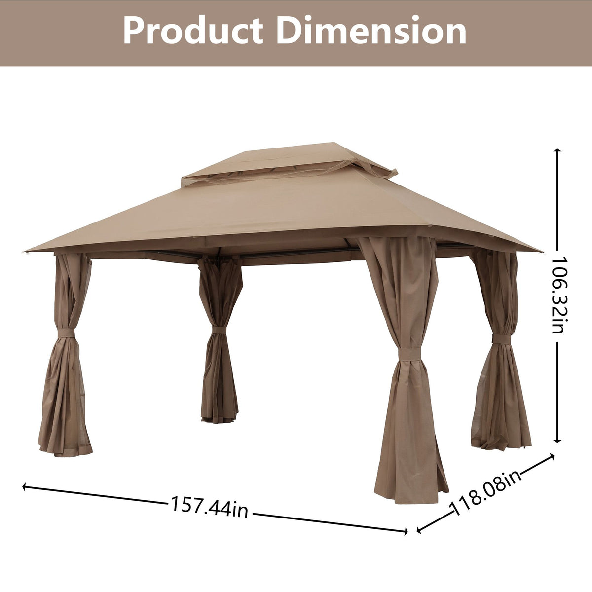 Outdoor Patio Gazebo, Roman Canopy Tent Shelter with Mosquito Netting and Privacy Sidewalls, PA-Coated Heavy Duty Frame for Backyard Garden, Gray