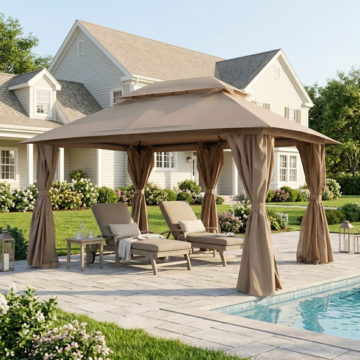 Outdoor Patio Gazebo, Roman Canopy Tent Shelter with Mosquito Netting and Privacy Sidewalls, PA-Coated Heavy Duty Frame for Backyard Garden, Gray