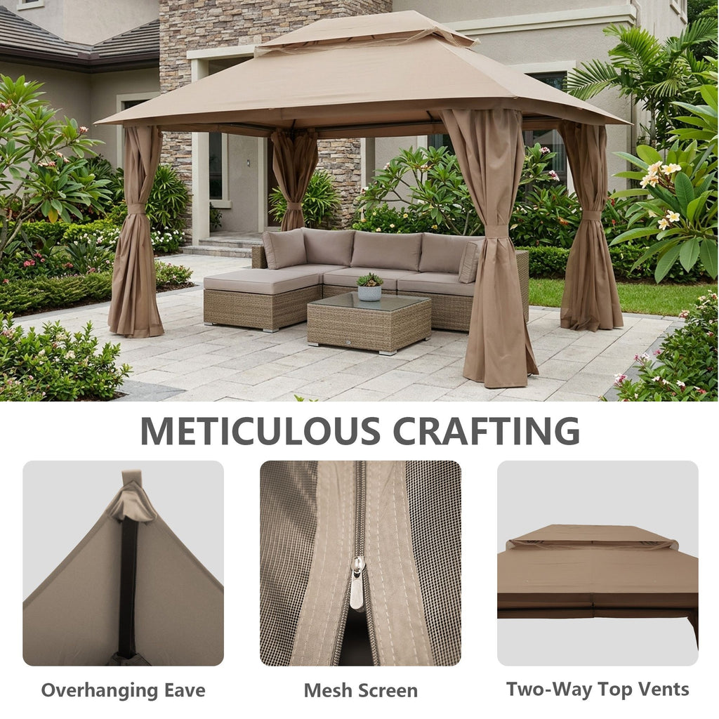 Outdoor Patio Gazebo, Roman Canopy Tent Shelter with Mosquito Netting and Privacy Sidewalls, PA-Coated Heavy Duty Frame for Backyard Garden, Gray