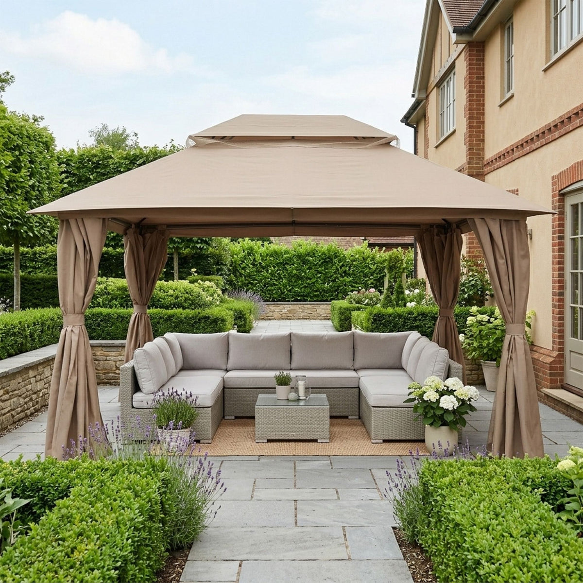 Outdoor Patio Gazebo, Roman Canopy Tent Shelter with Mosquito Netting and Privacy Sidewalls, PA-Coated Heavy Duty Frame for Backyard Garden, Gray
