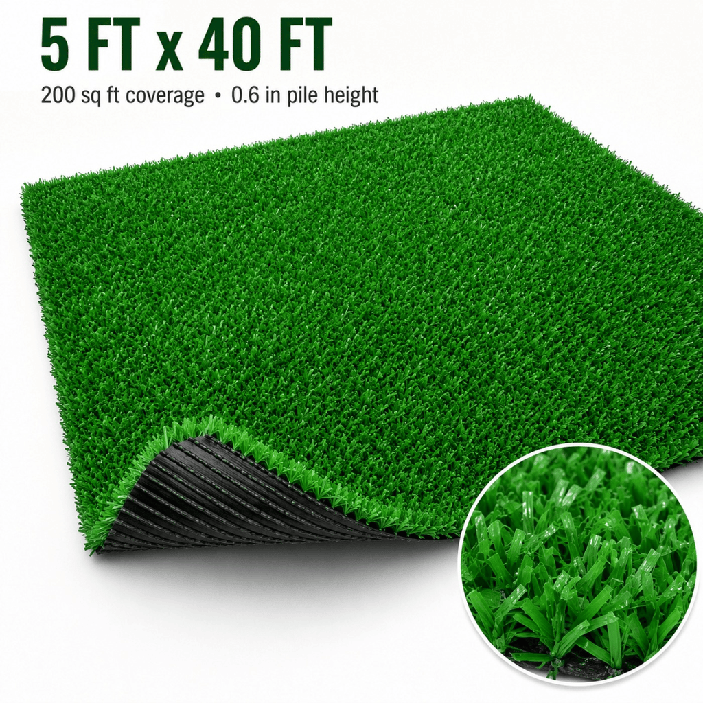 5FT*40FT Artificial Turf, Mat with Drainage Holes. Thick Fake Grass with Rubber Backing, Ideal for Indoor/Outdoor Pet Areas, Garden, Lawn, Patio & Balcony Decor(Grass height 0.6 inches/1.5cm)