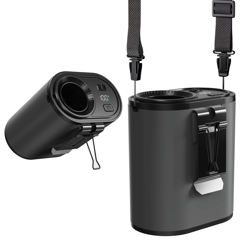 FS012 Portable Waist Fan with Neck Strap & Desktop Stand · 100 Speeds · 20000 RPM · Rechargeable ·Grey