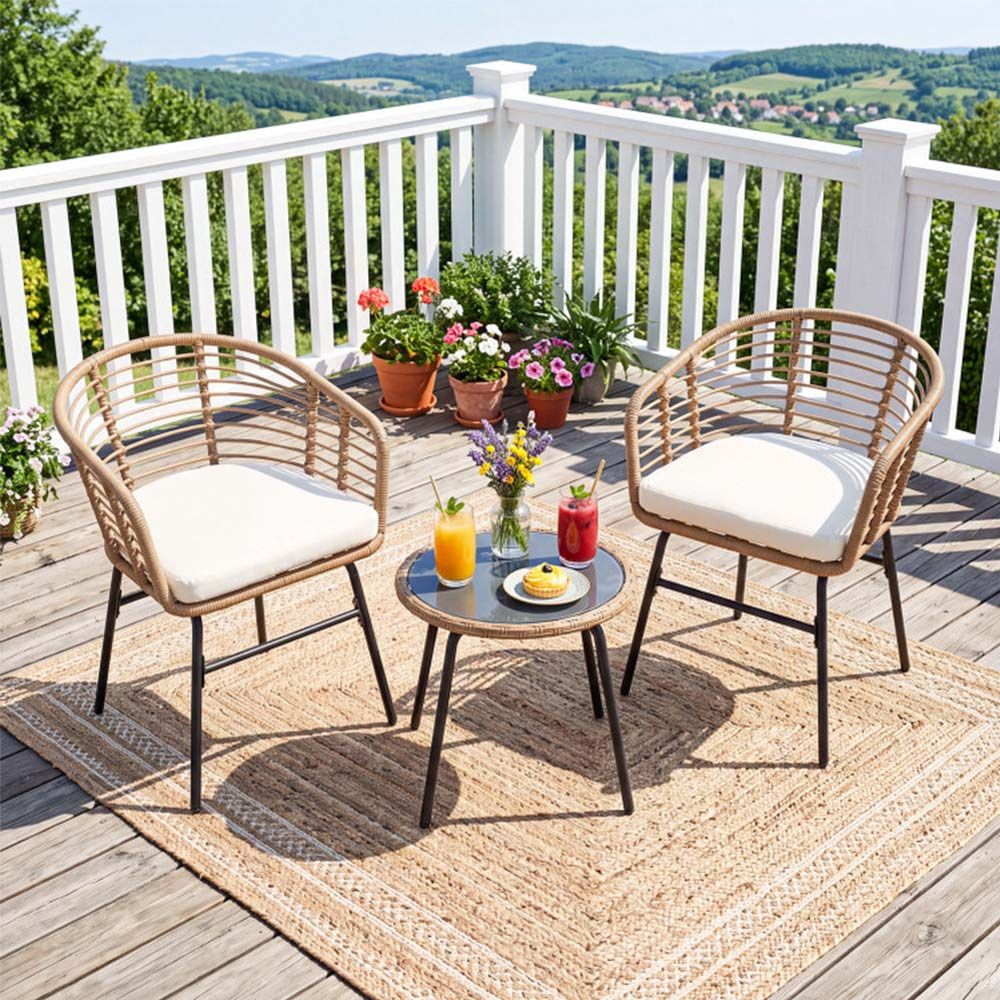 3 Pieces Outdoor Patio Furniture Set with Soft Cushions