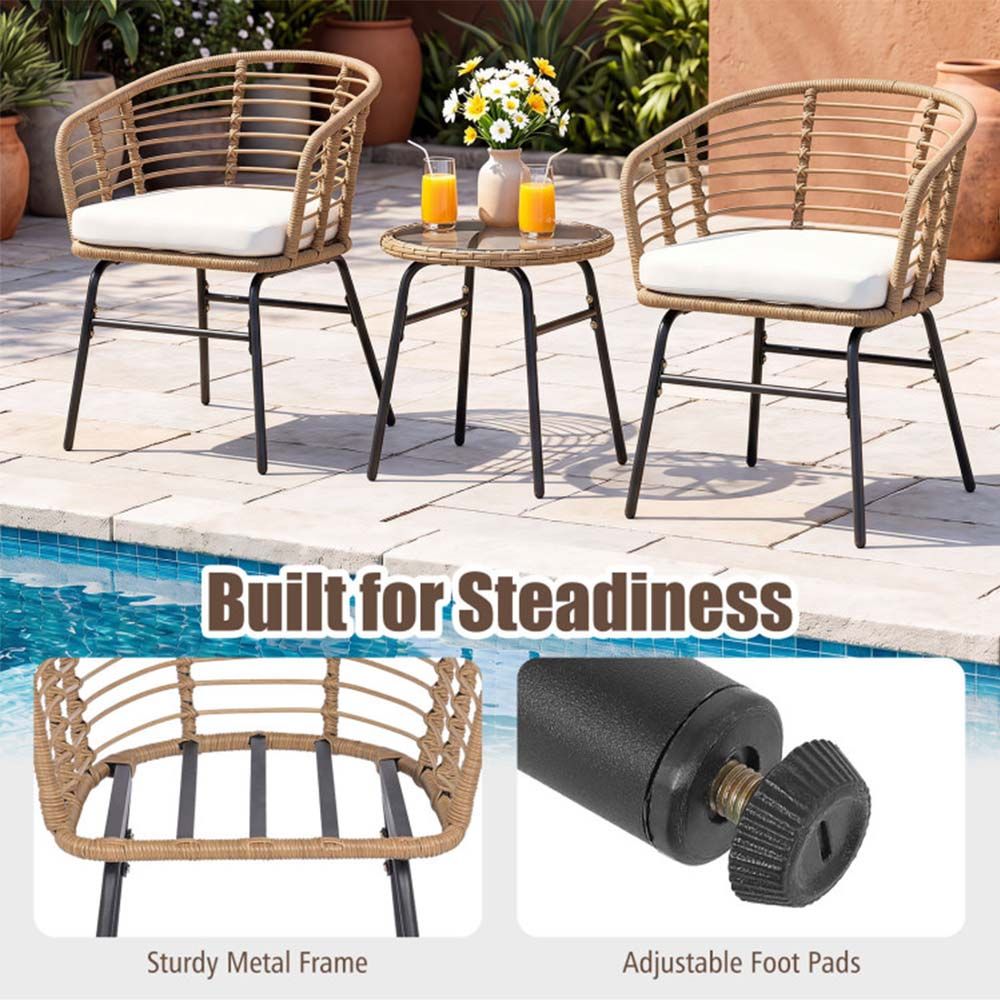 3 Pieces Outdoor Patio Furniture Set with Soft Cushions