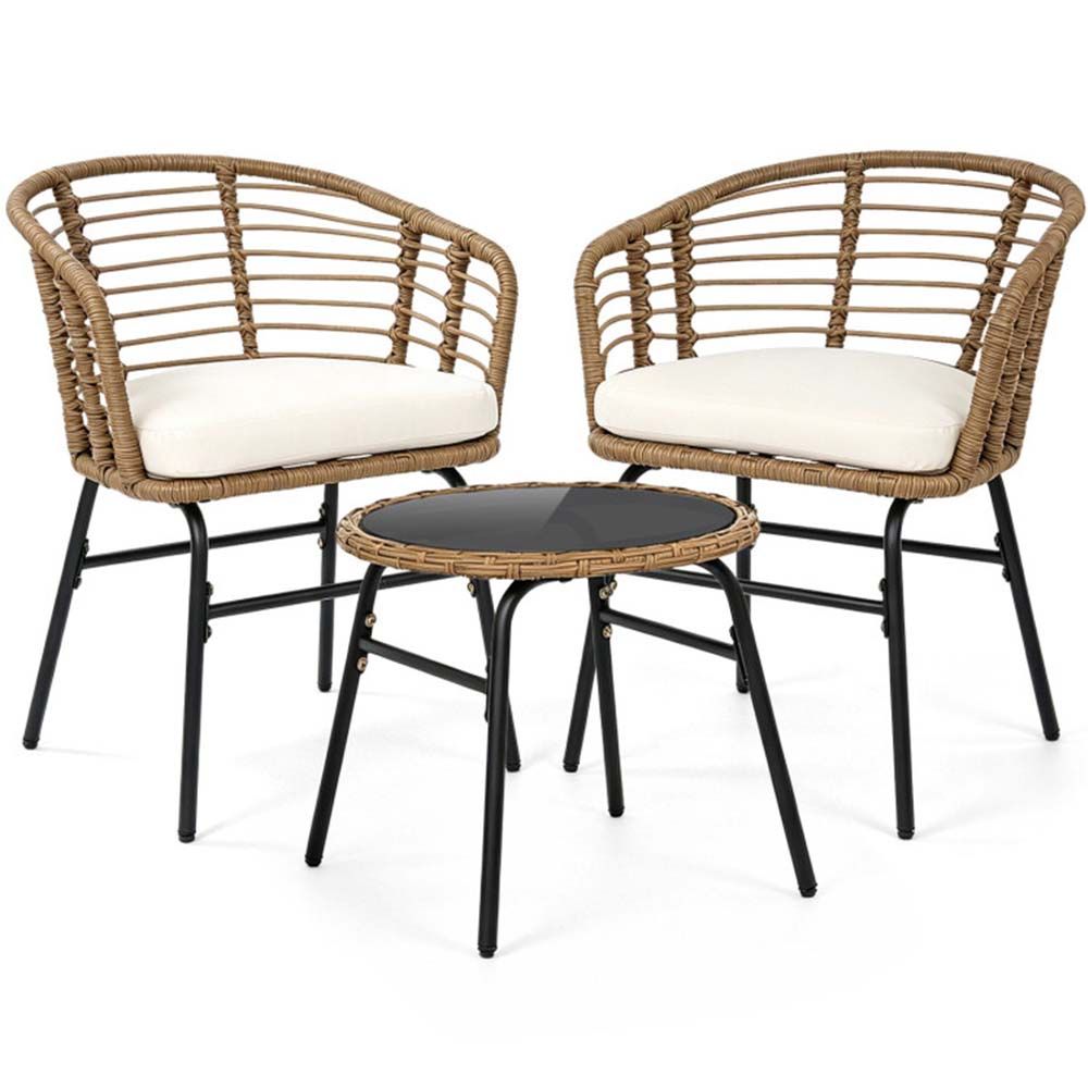 3 Pieces Outdoor Patio Furniture Set with Soft Cushions