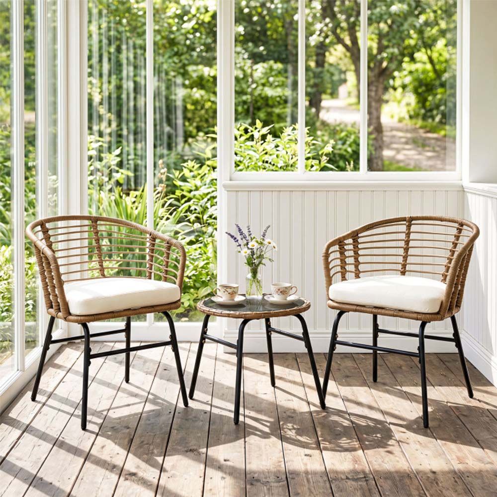 3 Pieces Outdoor Patio Furniture Set with Soft Cushions