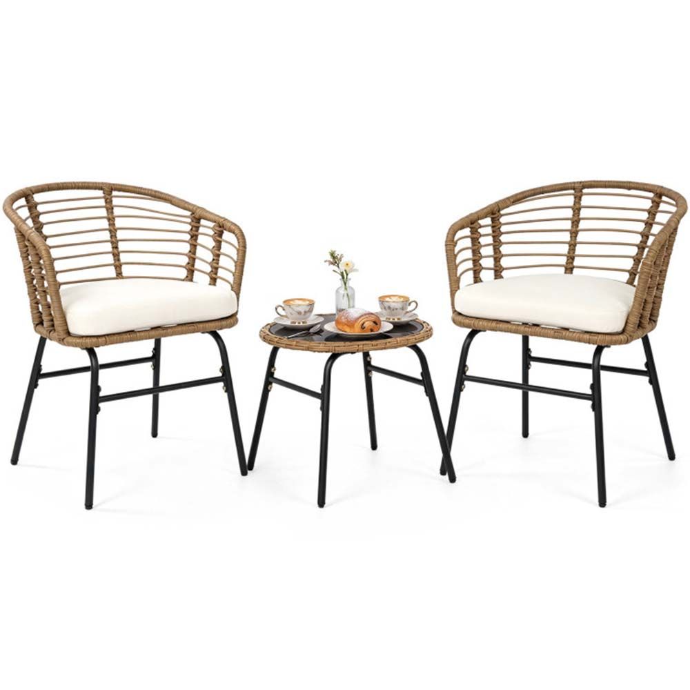 3 Pieces Outdoor Patio Furniture Set with Soft Cushions