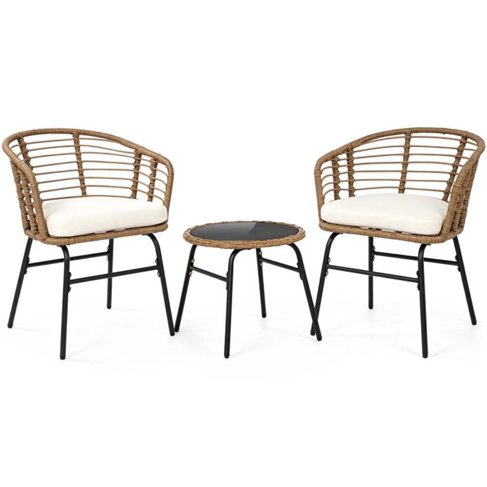3 Pieces Outdoor Patio Furniture Set with Soft Cushions