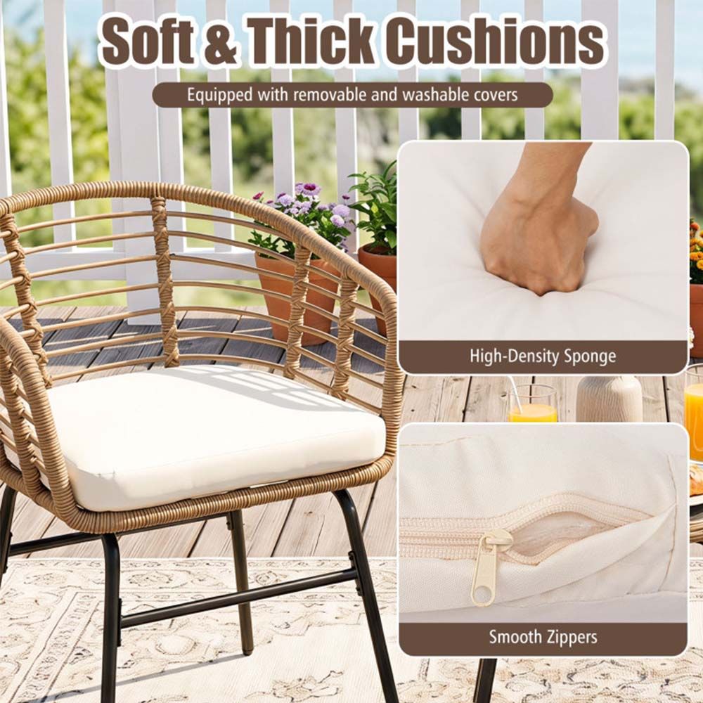 3 Pieces Outdoor Patio Furniture Set with Soft Cushions