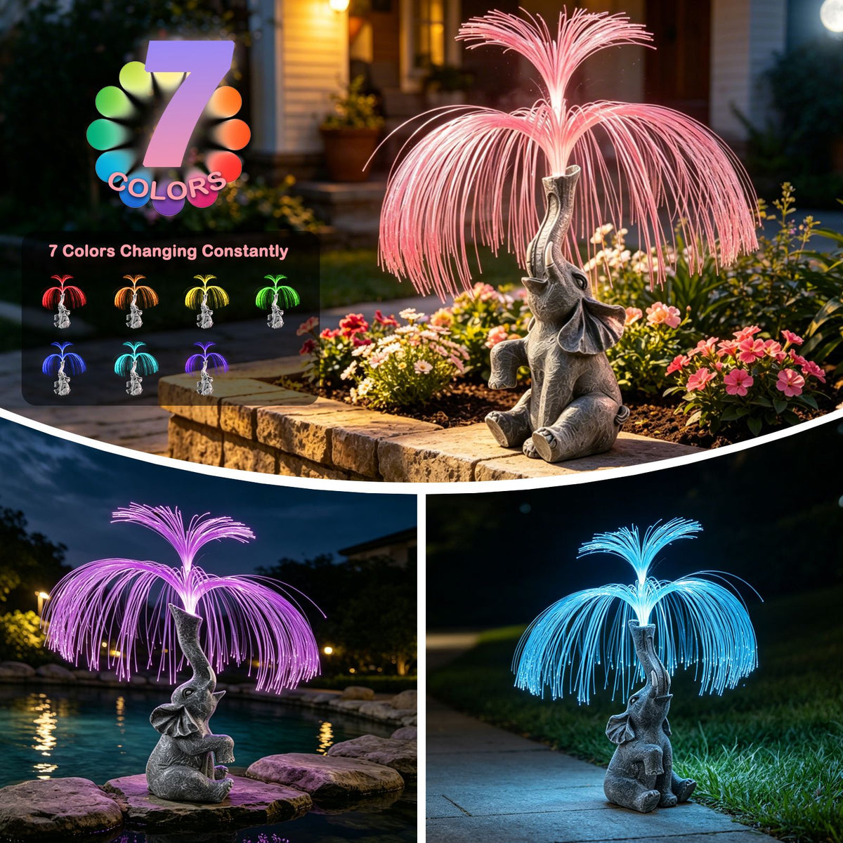 Solar Fiber Optic Elephant Statue Light – Glowing Fountain-Shaped Outdoor Decor for Garden, Lawn, Pathway & Patio | Waterproof, No Water Needed, Unique Gift