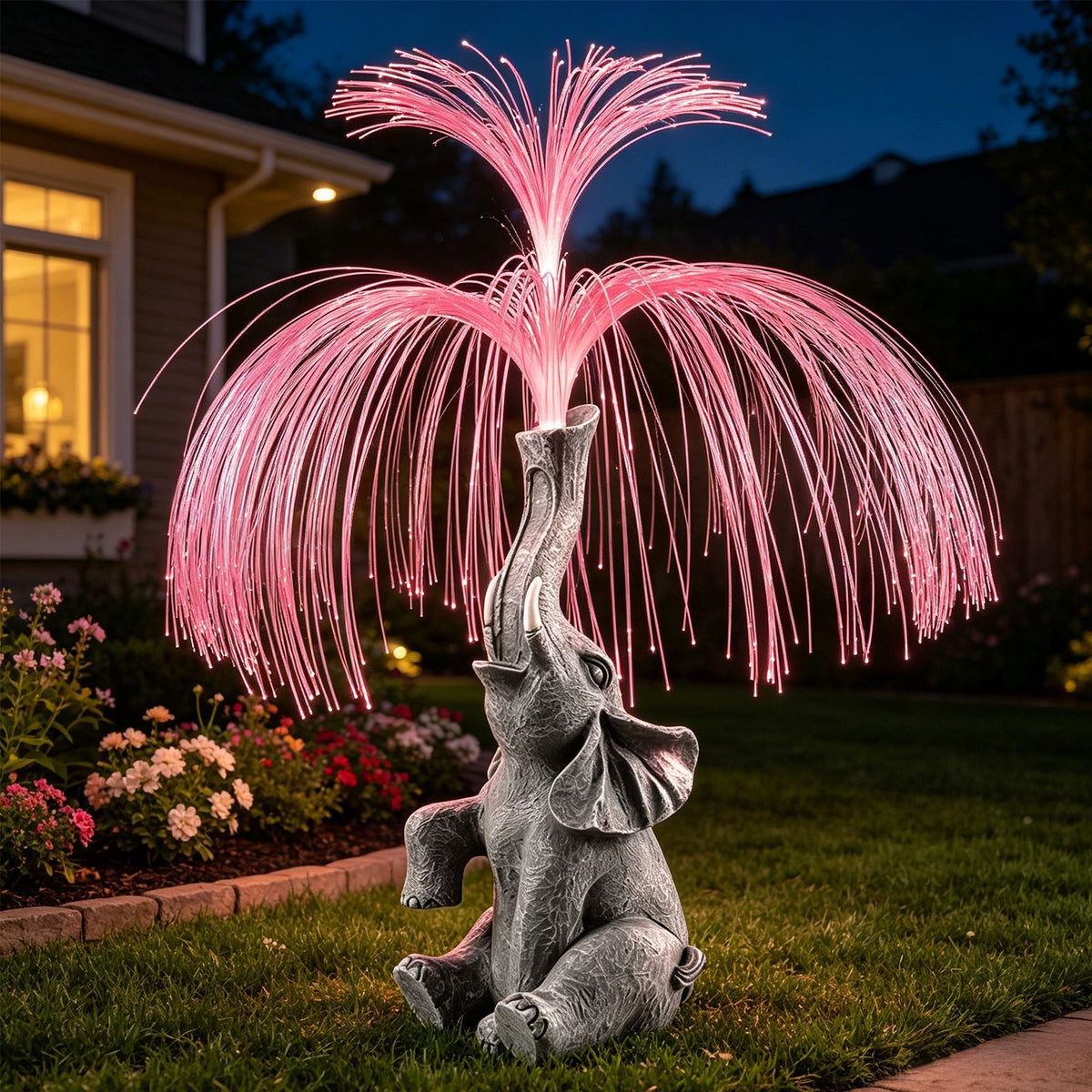 Solar Fiber Optic Elephant Statue Light – Glowing Fountain-Shaped Outdoor Decor for Garden, Lawn, Pathway & Patio | Waterproof, No Water Needed, Unique Gift