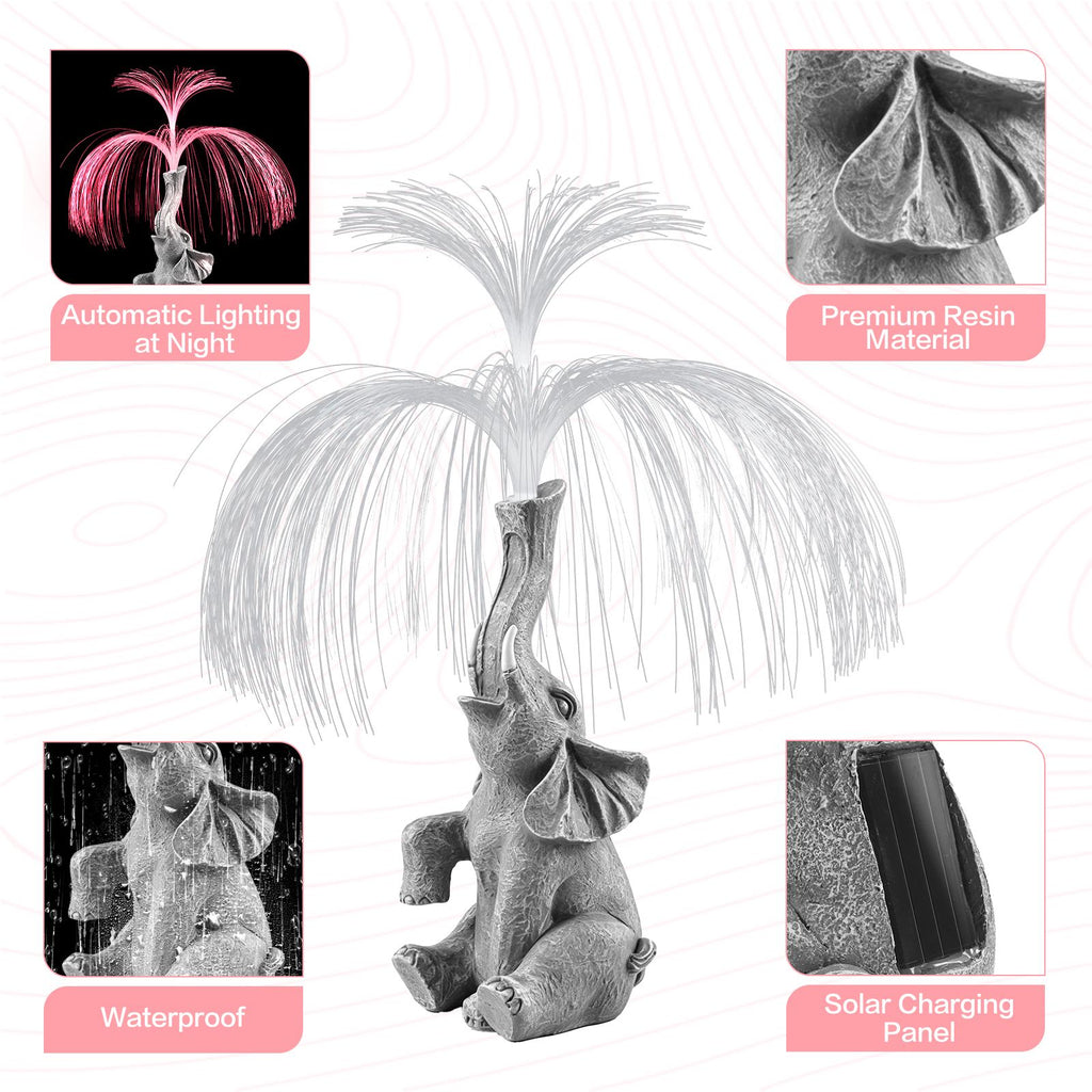Solar Fiber Optic Elephant Statue Light – Glowing Fountain-Shaped Outdoor Decor for Garden, Lawn, Pathway & Patio | Waterproof, No Water Needed, Unique Gift