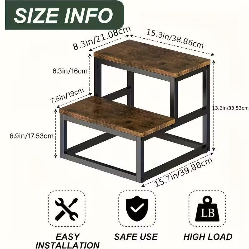 2 Step Stool for Adults, Heavy Duty Wooden Step Stool, Portable 2 Step Ladder for High Bed, Bathroom, Bedroom and Kitchen, Multi Purpose Small Household Step Stool