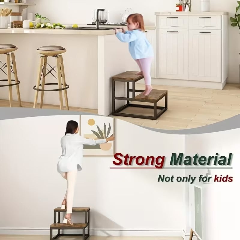2 Step Stool for Adults, Heavy Duty Wooden Step Stool, Portable 2 Step Ladder for High Bed, Bathroom, Bedroom and Kitchen, Multi Purpose Small Household Step Stool