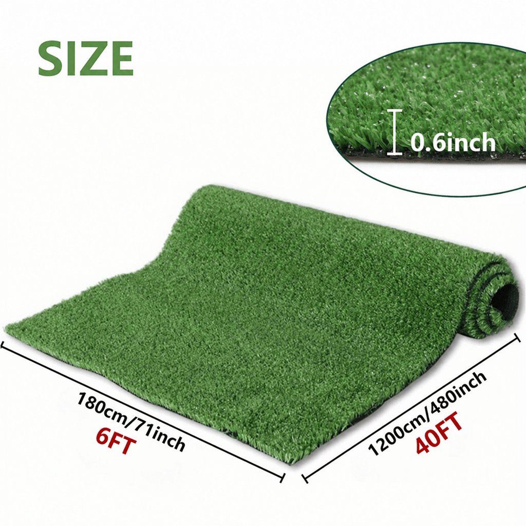6FT*40FT Artificial Turf, Mat with Drainage Holes. Fake Grass with Rubber Backing, Ideal for Indoor/Outdoor Pet Areas, Garden, Lawn, Patio & Balcony Decor(Grass height 0.6 inches/1.5cm)