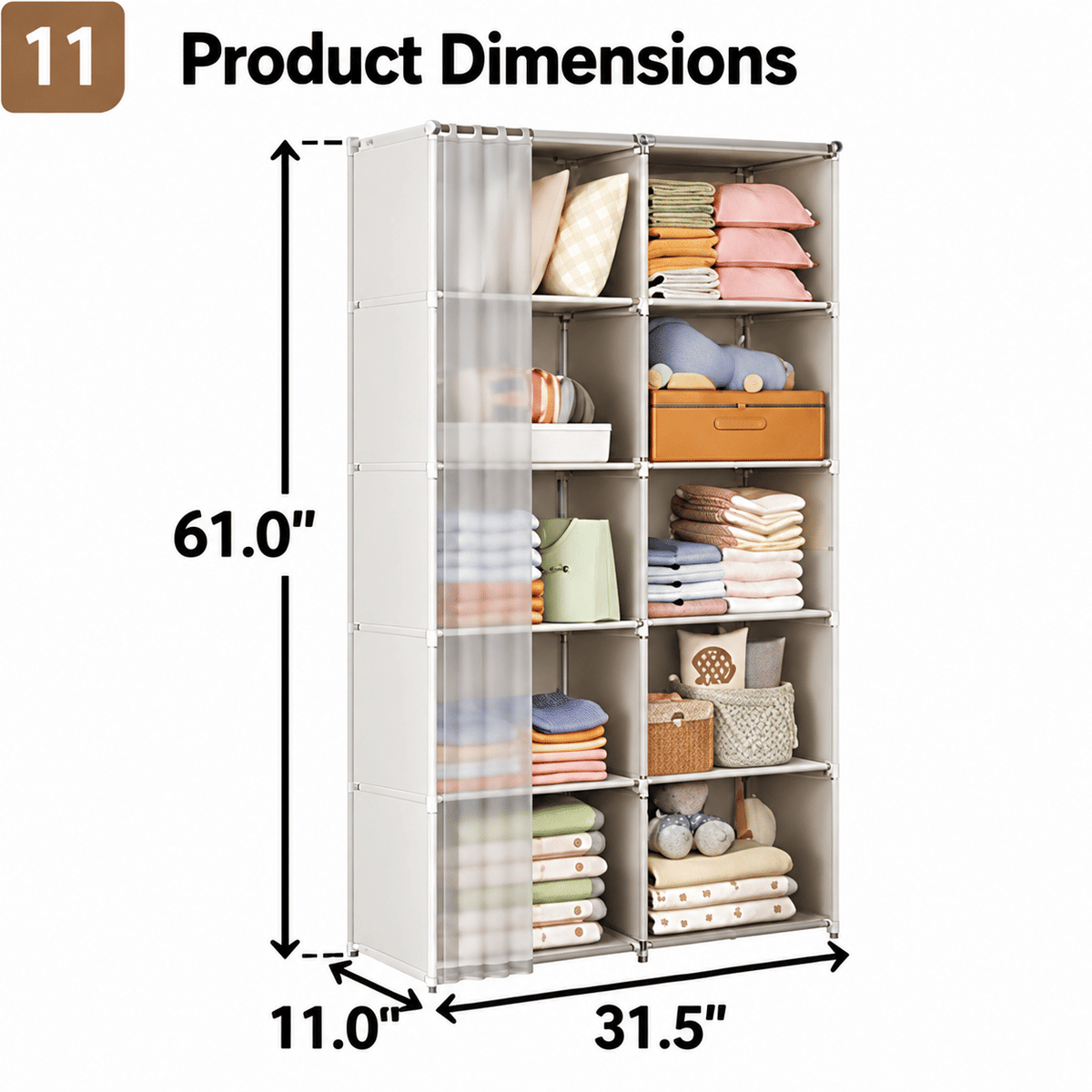 5-Tier Portable Wardrobe Closet, Large Capacity Clothes Organizer with Sturdy Steel Frame, Dust Cover, Freestanding Storage for Bedroom & Apartment