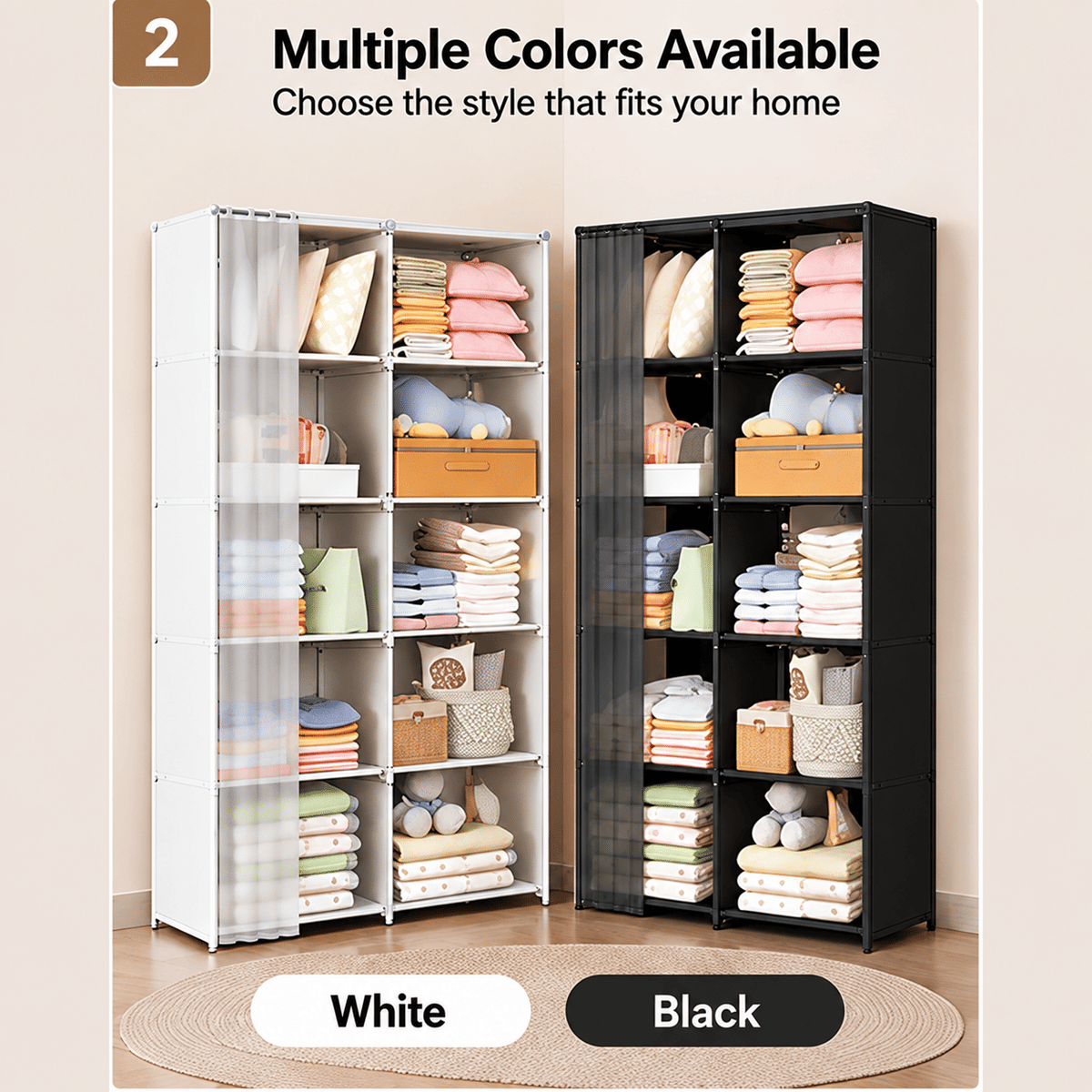 5-Tier Portable Wardrobe Closet, Large Capacity Clothes Organizer with Sturdy Steel Frame, Dust Cover, Freestanding Storage for Bedroom & Apartment