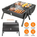 Outdoor Portable Charcoal Barbecue Grill, Dual Airflow Control Design, Includes Grill Grates & Wood Handle Skewers for Family Gathering Cooking