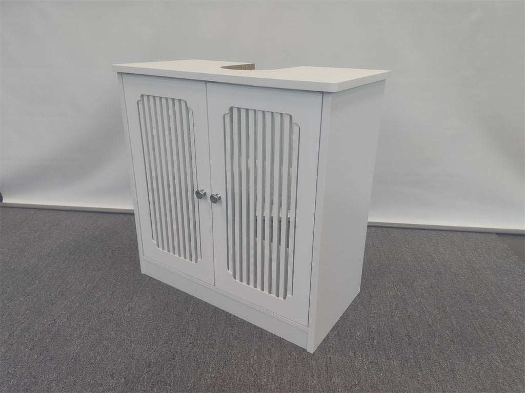 Washbasin cabinet without basin, louvered double-door floor-standing bathroom vanity and storage unit, white bathroom floor-standing storage cabinet.