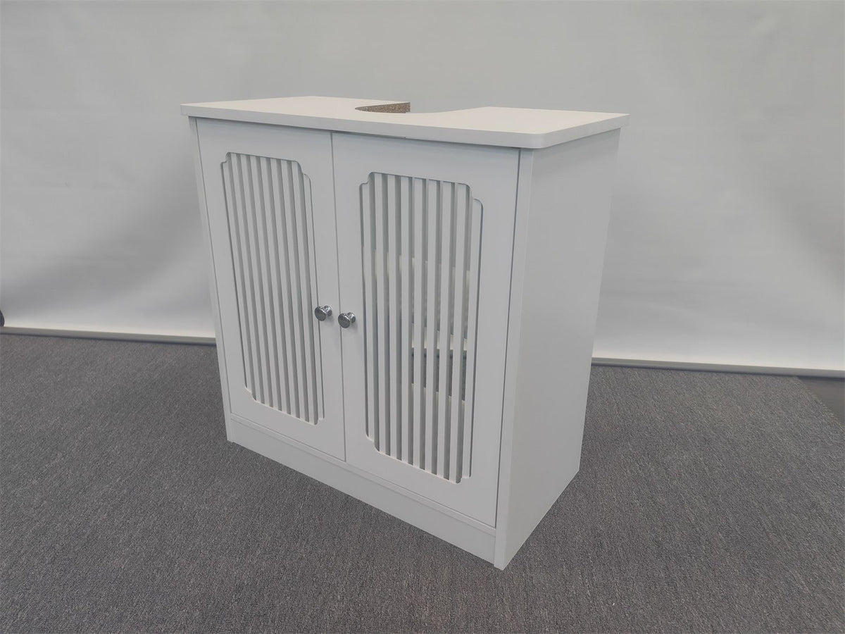 Washbasin cabinet without basin, louvered double-door floor-standing bathroom vanity and storage unit, white bathroom floor-standing storage cabinet.