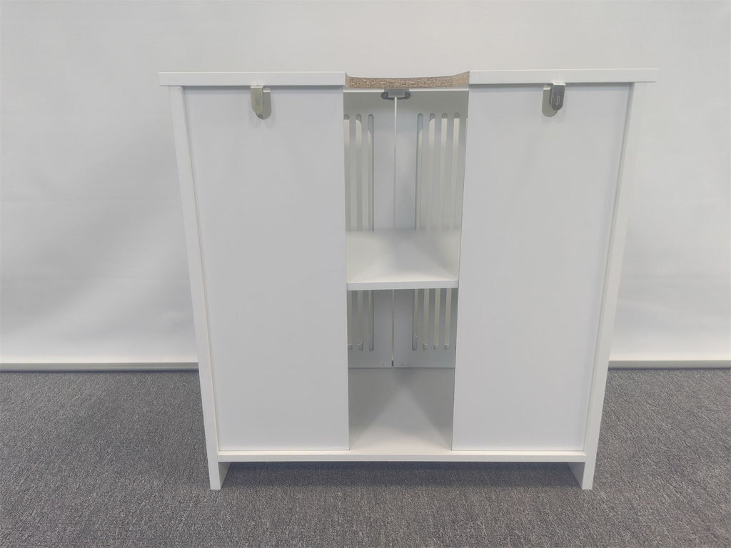 Washbasin cabinet without basin, louvered double-door floor-standing bathroom vanity and storage unit, white bathroom floor-standing storage cabinet.
